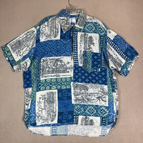 Gotcha Other - Gotcha Shirt Mens L Multicolor 1/4 Zip Short Sleeve Hawaiian‎ Print Relaxed Polo